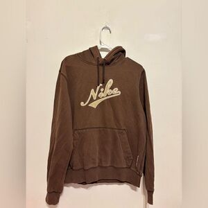 Vintage Nike The Athletic Department Embroidered Nike Spellout Brown Hoodie